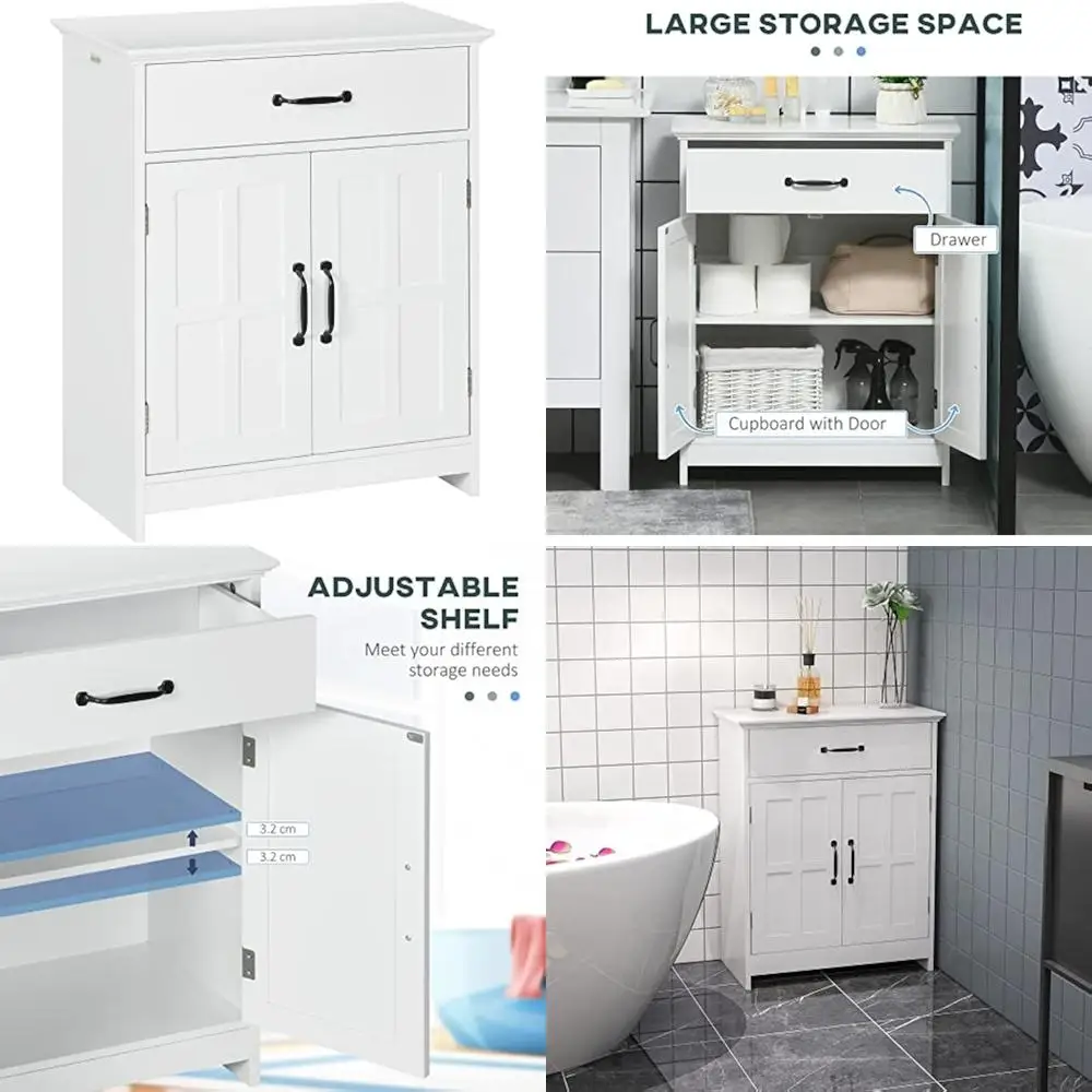 

деревенский стоячий шкаф для хранения в ванной комнате с выдвижным ящиком и двойными дверцами