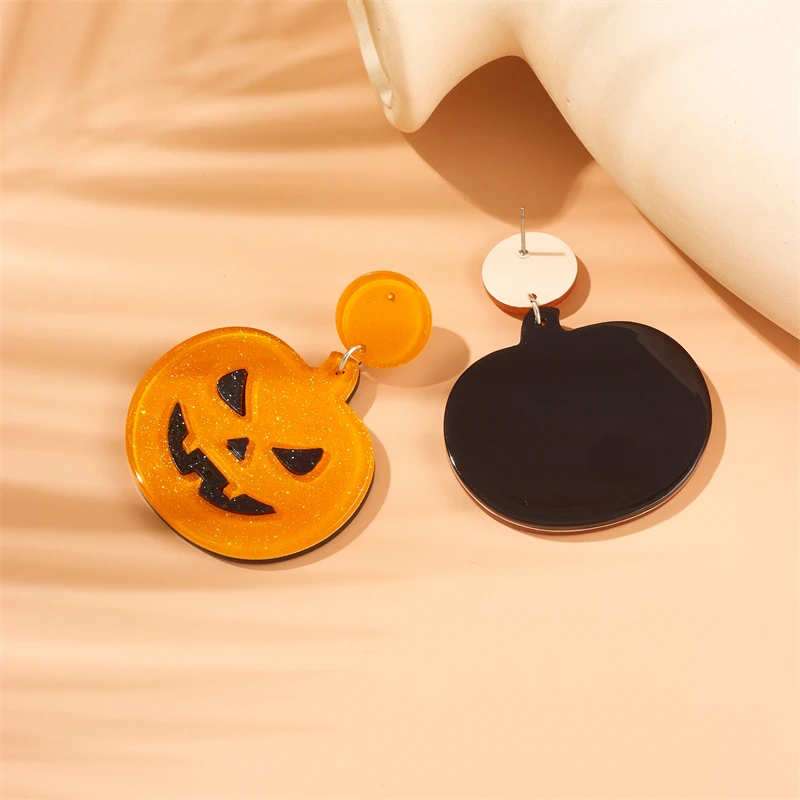 MEYRROYU New Acrylic Halloween Pumpkin Dangle Earrings For Women Shiny Lantern Skull Street Party Cosplay Jewelry Cute Weird