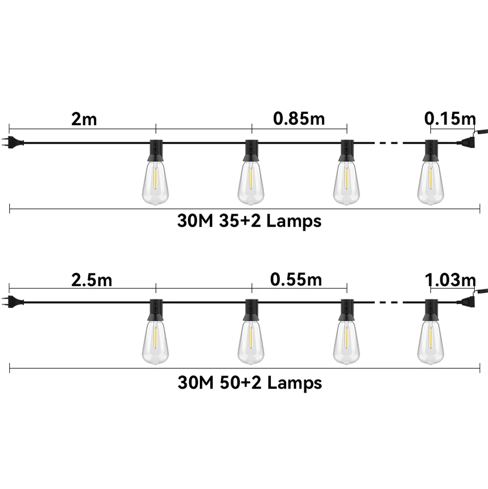 18M 30M ST38 LED-Außenlichterkette, bruchsicher, wasserdicht, 2200K Lichterkette für Weihnachtsbaum, Garten, Hochzeit, Dekorlampe – Detail 2