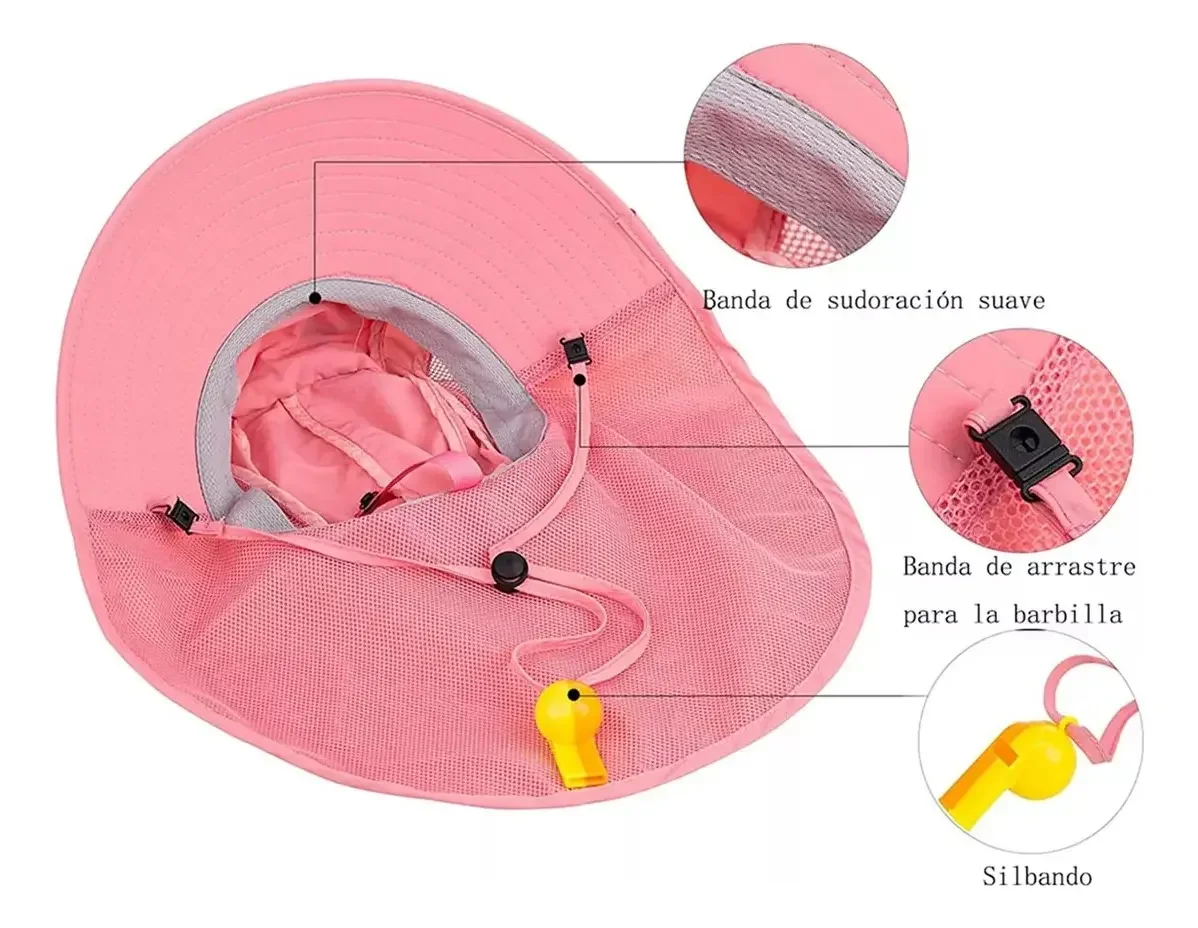 Summer Kids Bucket Hat Sunscreen UV Resistant Cotton Beach Hat with Adjustable Rope Whistle for Boys Girls Outdoor image 5