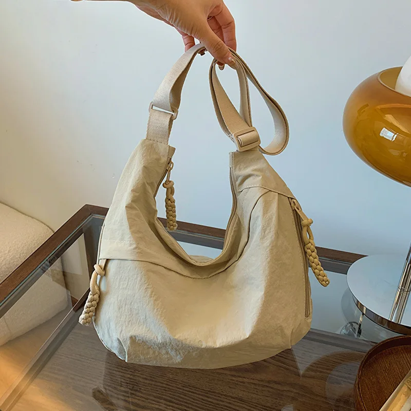 

versatile shoulder bag, travel crossbody bag washed wrinkled nylon retro casual lightweight dumpling bag women's commuting bag