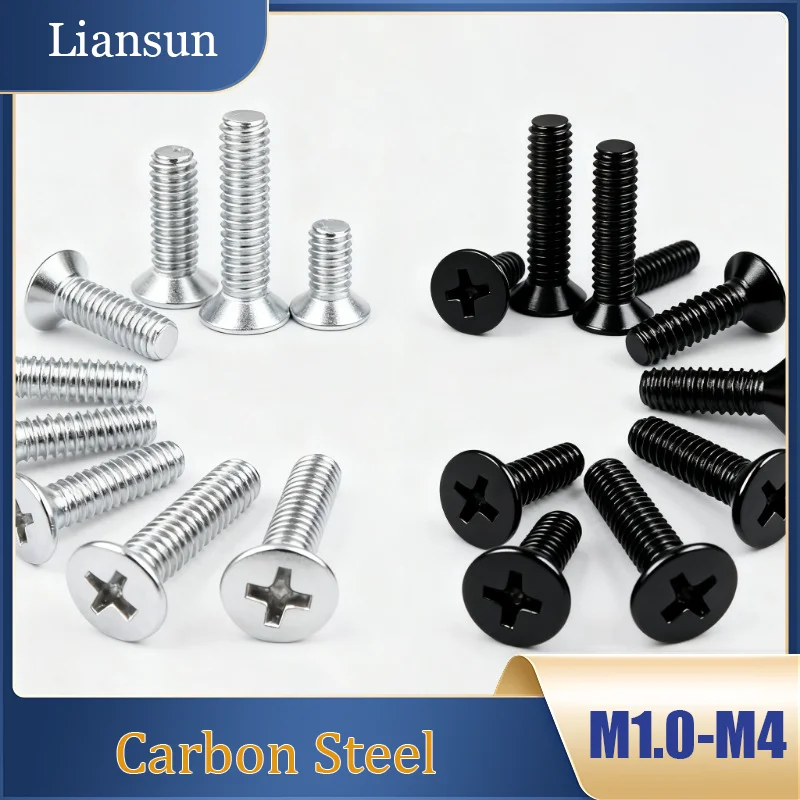 M1.0M1.2M1.4M1.7M2M2.3M2.6M3M4Carbon Steel Nickel-Plated Black Cross Recessed Countersunk Head Self-Tapping Flat Tail Screw Bolt