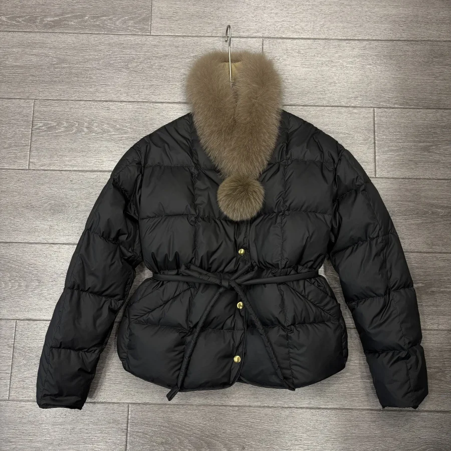 

New Real Fox Fur Women Winter Puffer Jacket Thicken Fluffy Warm Parka Women 90 White Duck Down Waterproof Coat