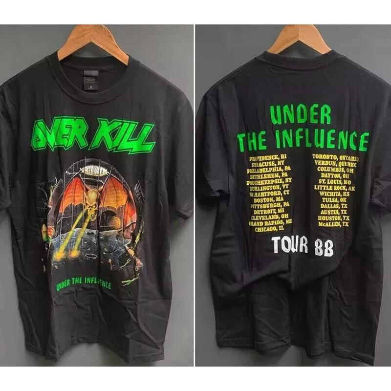T-shirt noir basique réimprimé Overkill Band Under The Influence Tour 88