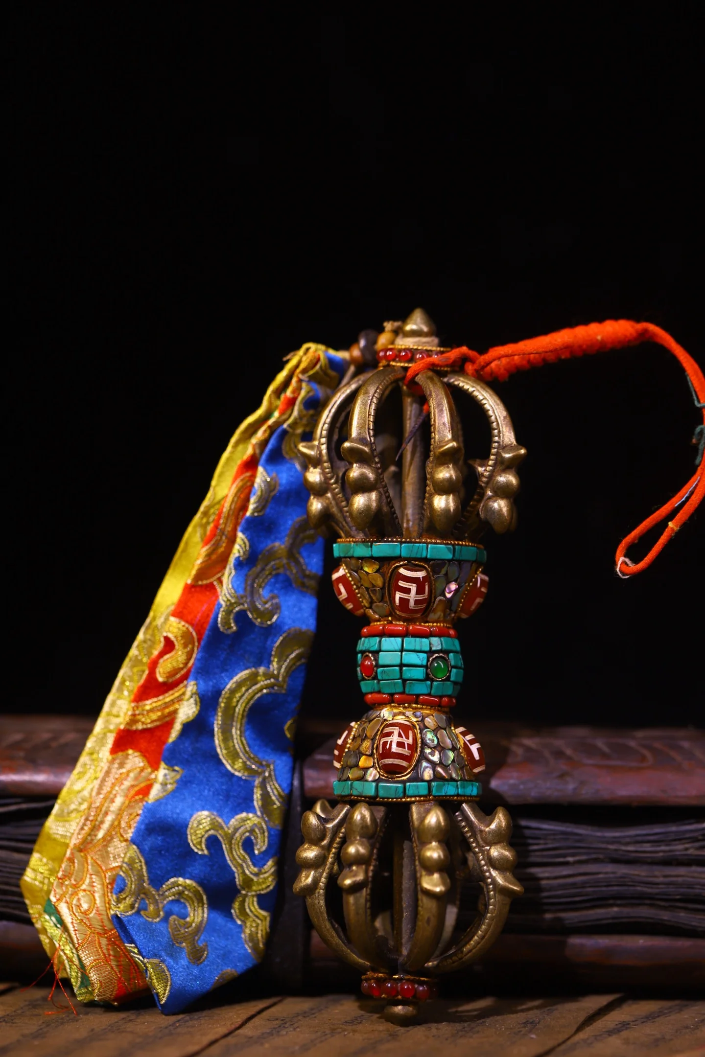 8 Old Bronze Mosaic Gem gZi Beads Turquoise Flower tip texture Nine Shares Vajra Pendant prayer flag Amulet Worship Hall