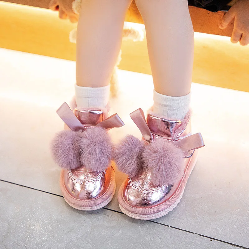 Girls Snow Boots Children Bow Anti Slip Princess Baby Plush Thick Cotton Shoes Winter Shoe for Girls Kids Shoe for Girl Tenis