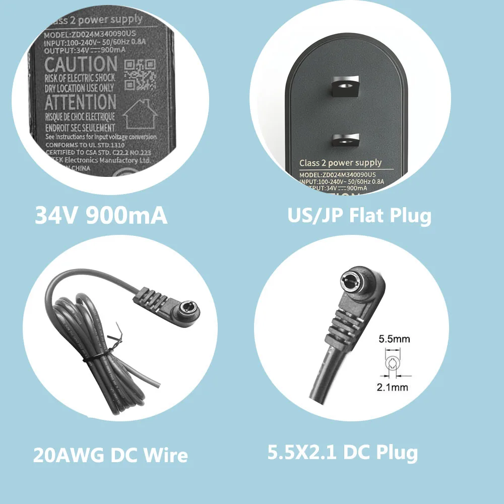 34V Replacement Charger for Dreame V30 Essential,Dreame R20,Dreame T30,Dreame Z30 Power Cable ZD024m340090us Power Supply Adapte