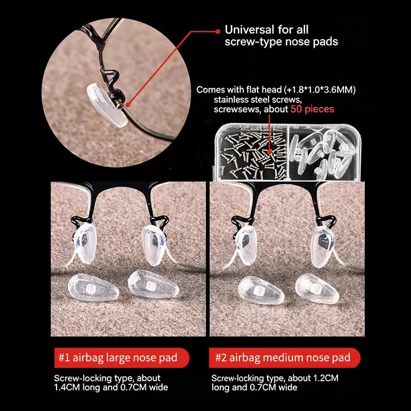 1Set Eyeglasses Nose Pads With Screwdriver Soft Silicone Air Chamber Glasses Anti-slip Nose Pad Screw Replacement Repair Tools