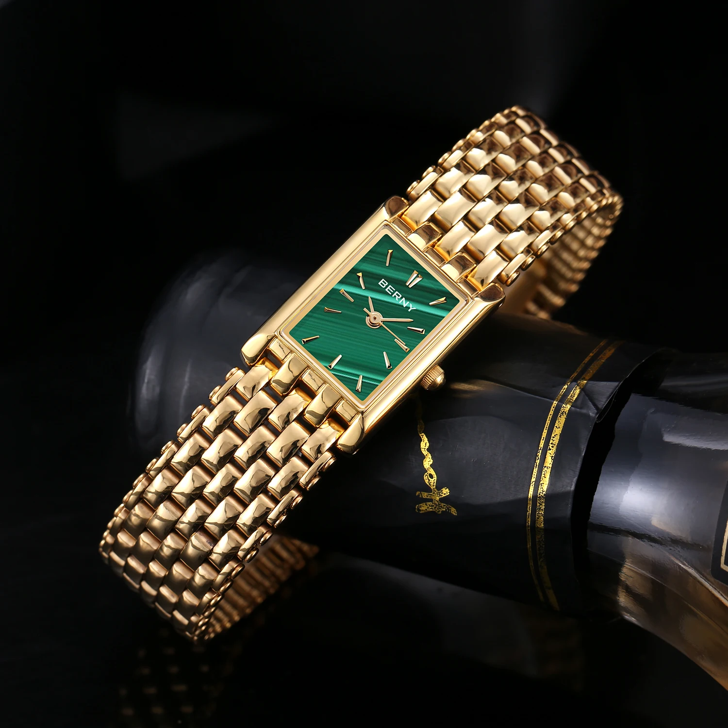 BERNY Golden Women Wristwatch Luxury Women Watch Square Golden Female Clock Quartz Stainless Steel Fashion Ladies Gold Watch