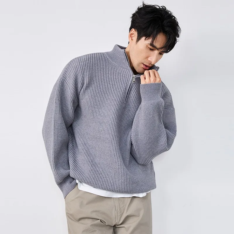 Top maglione maglione con colletto alla coreana con cerniera semi-alta autunno e inverno
