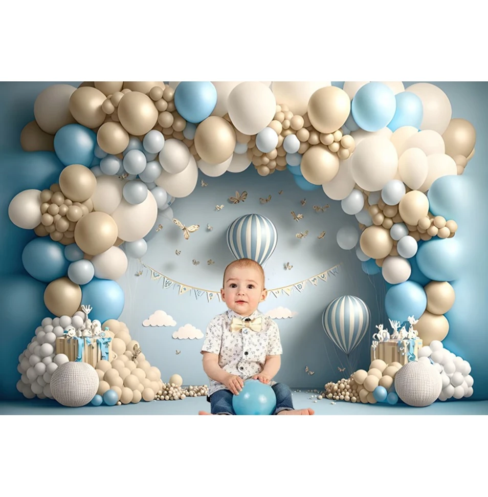 Neonato Primo Compleanno Sfondo Palloncini Ragazza Ragazzo Baby Shower Torta Smash Party Rosa Blu Sfondo fotografico Decor Prop