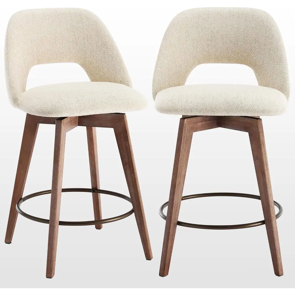 

Set of 2 26 Linen Upholstered Swivel Counter Stools with Weathered Wood Legs, Beige