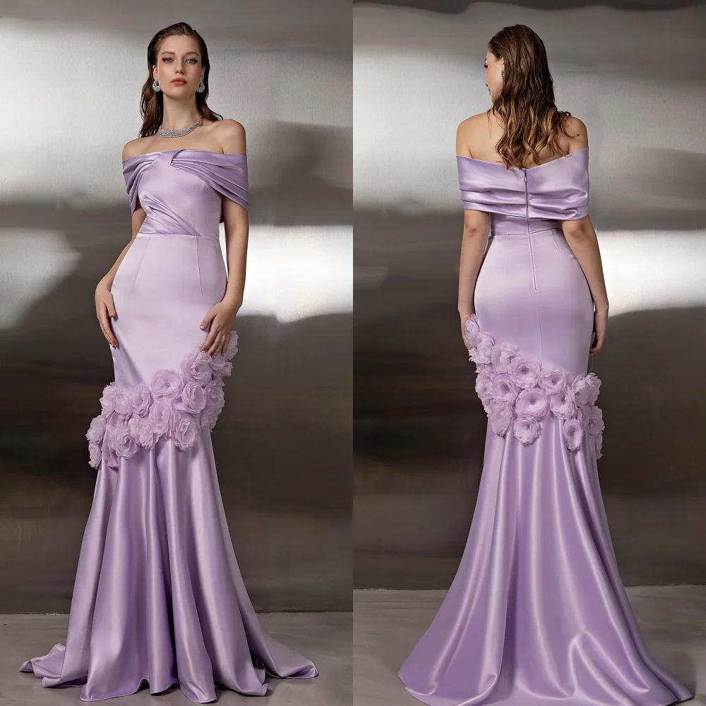 

Customized Exquisite Intricate Pleat Draped Handmade Flower Mermaid Off-the-shoulder Long Dresses Bespoke Occasion Dresses Retro