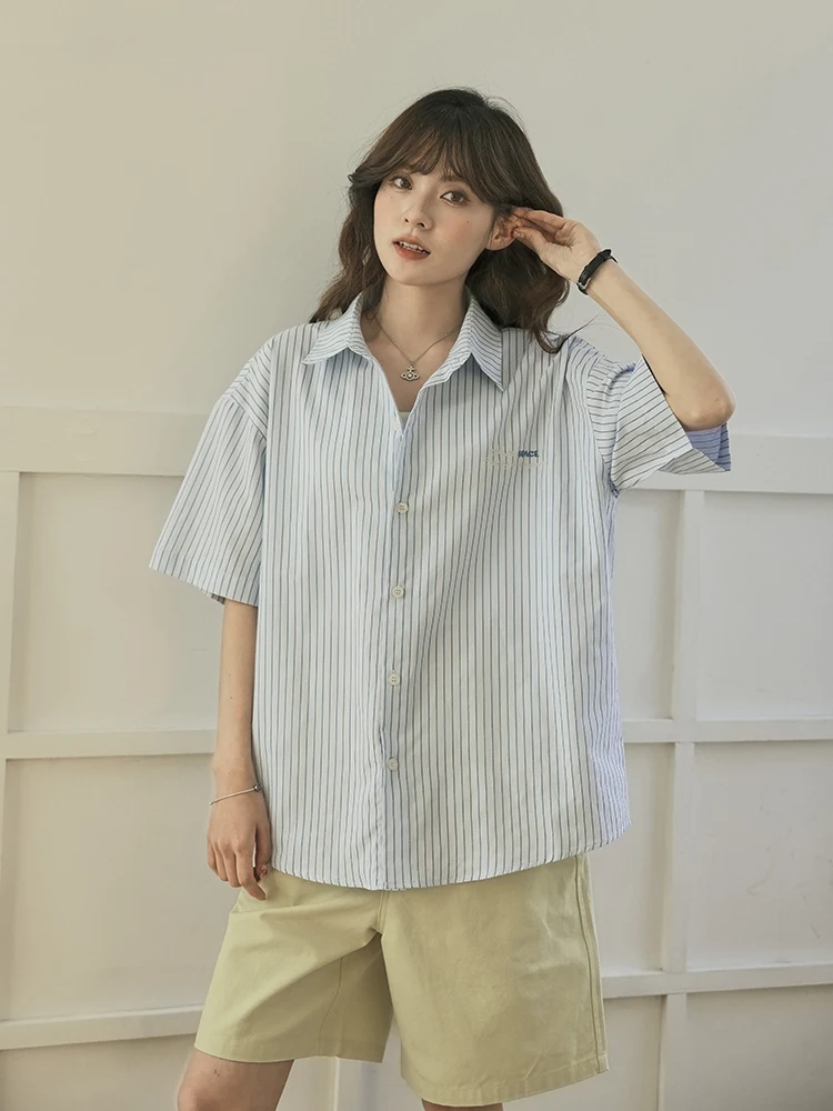 

Fre Stripe ort Sve Свободные повседневные женские с вышивкой irt Хлопковые летние модные поездки на работу Sle Защита от ультрафиолета