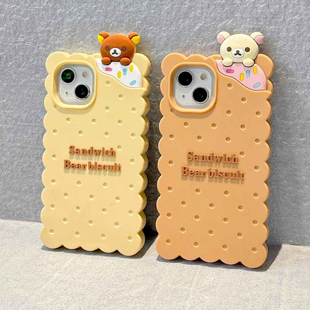 For iPhone 12, 13, 14, 15, 16, 16Pro, 16 Promax, 3D Cute Cartoon Soft Silicone Cell Phone Case, Back Cover Shell Cookie Bear