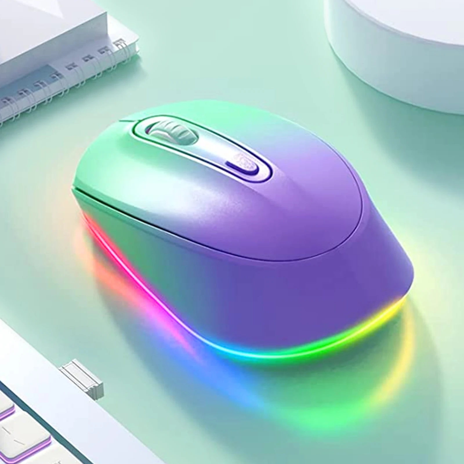 Tragbare Gaming-Maus, kabellos, RGB-Maus, leises Klicken, wiederaufladbar, ergonomisches Design, farbige LED-Hintergrundbeleuchtung, Laptop-PC, Heim- und Bürogebrauch