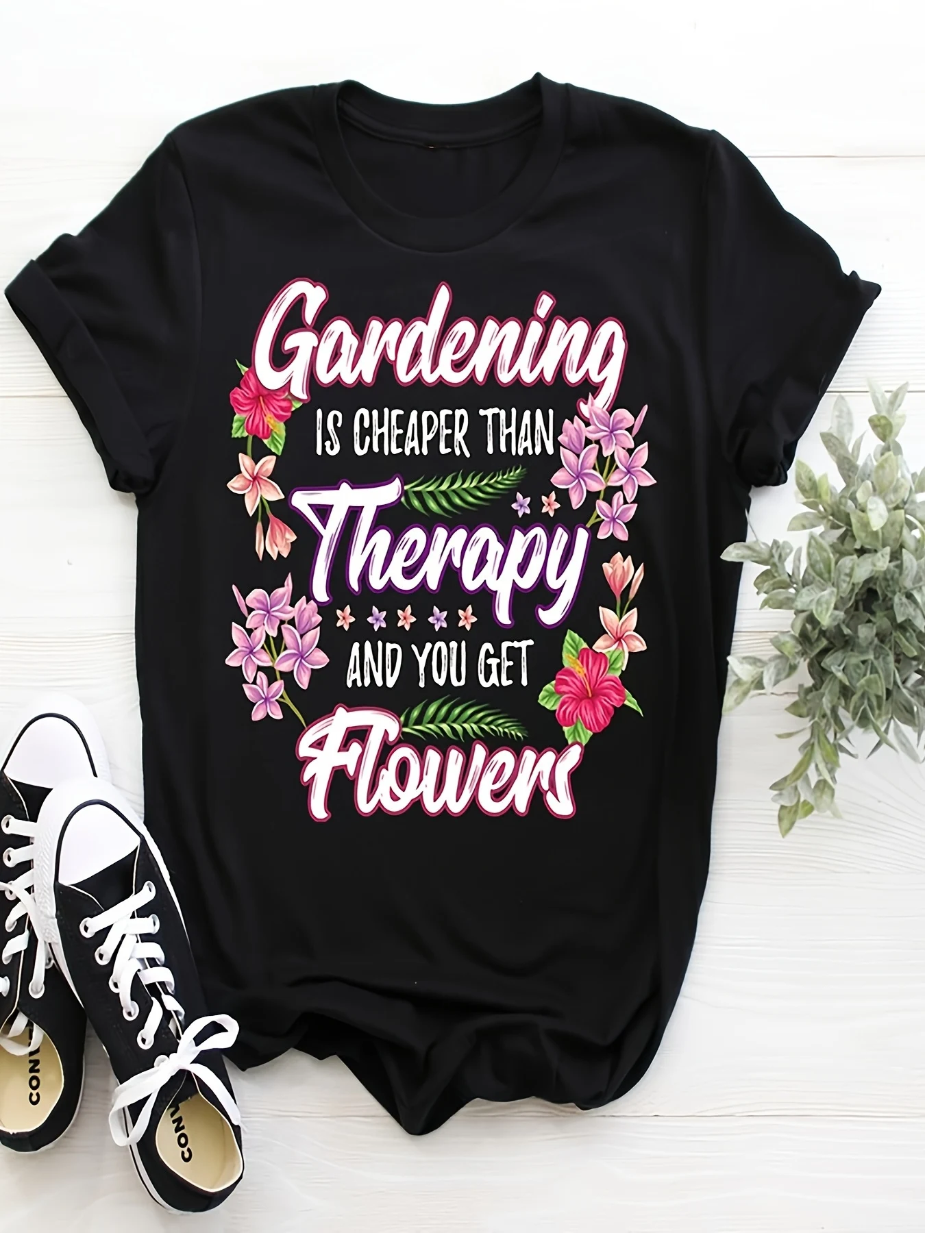 

1Pc Women's Fashion Gardener Shirt - Funny Plant Print Casual Short-Sleeved Top Garden Birthday Breathable Cotton Blend Washable