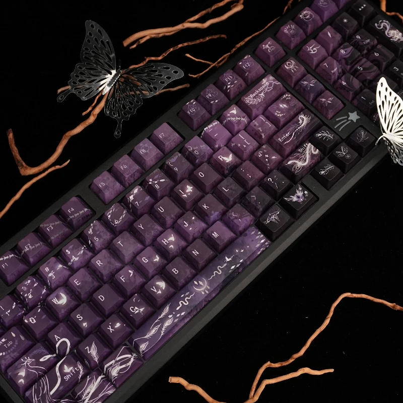 Purple Phoenix Theme Keycaps Set PBT Sublimation Cherry Profile Custom Original Handmade Transmission Keycaps for Keyboard DIY