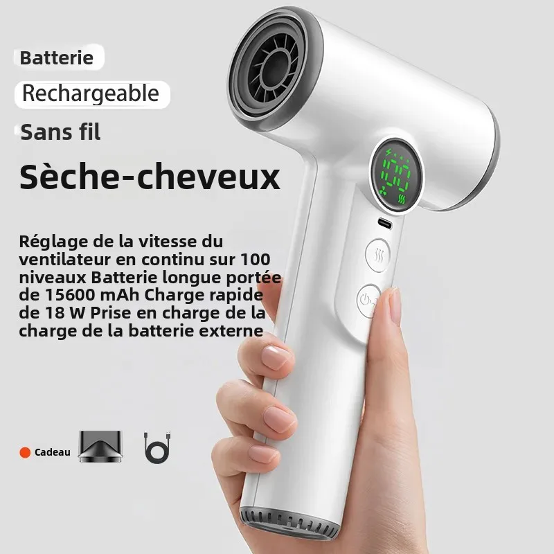 Sèche-cheveux sans fil, sèche-cheveux à piles, sèche-cheveux à air chaud et froid à réglage progressif, sèche-cheveux portable rechargeable avec charge Type C