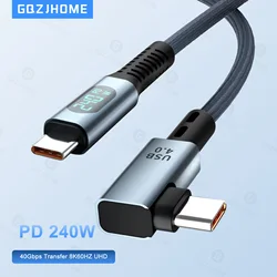 Right Angle USB 4 with LED Display 240W Charging 8K@60Hz 40Gbps Transfer Thunderbolt 3 Cable for MacBook Pro/Air iPad/Pixel/PS5