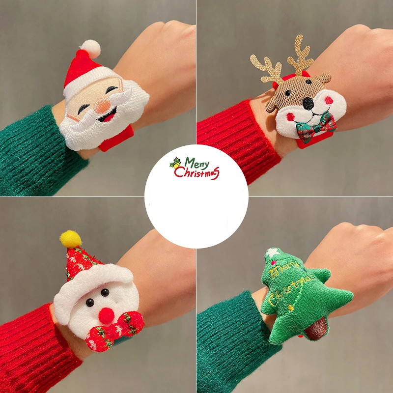 Christmas Ornaments Toys Hand Ring Santa Snowman Plush Hand Circle Christmas Children Gift Hand Slap Clap Bracelet