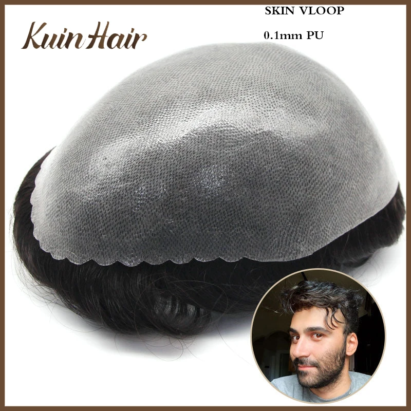 

Men Toupee Wig Skin Vloop 0.1mm PU Male Hair Prosthesis Durable Very Natural Hairline 100% Human Hair Replacement System Unit 6"