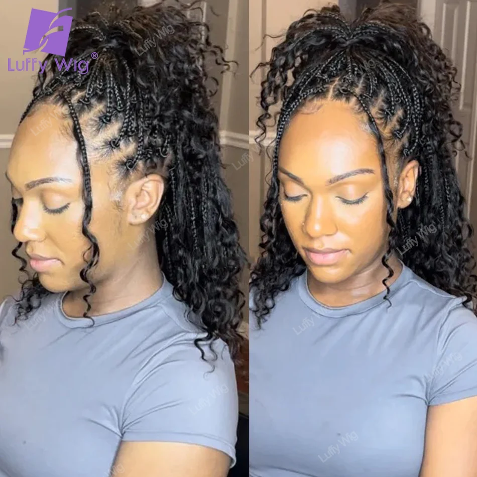 Crochet Boho Box Box Braids with Deep Wave Human Hair Curls Pre Looped Braiding Hair Extensions For Black Women Pre Braided