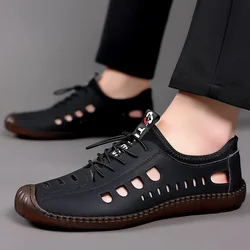 Hollow Sandal for Men Asual Sneakers Male Outdoor Non-slip Beach Sandals Slip-On Casual Shoes for Man Soft Flat Shoes 2024