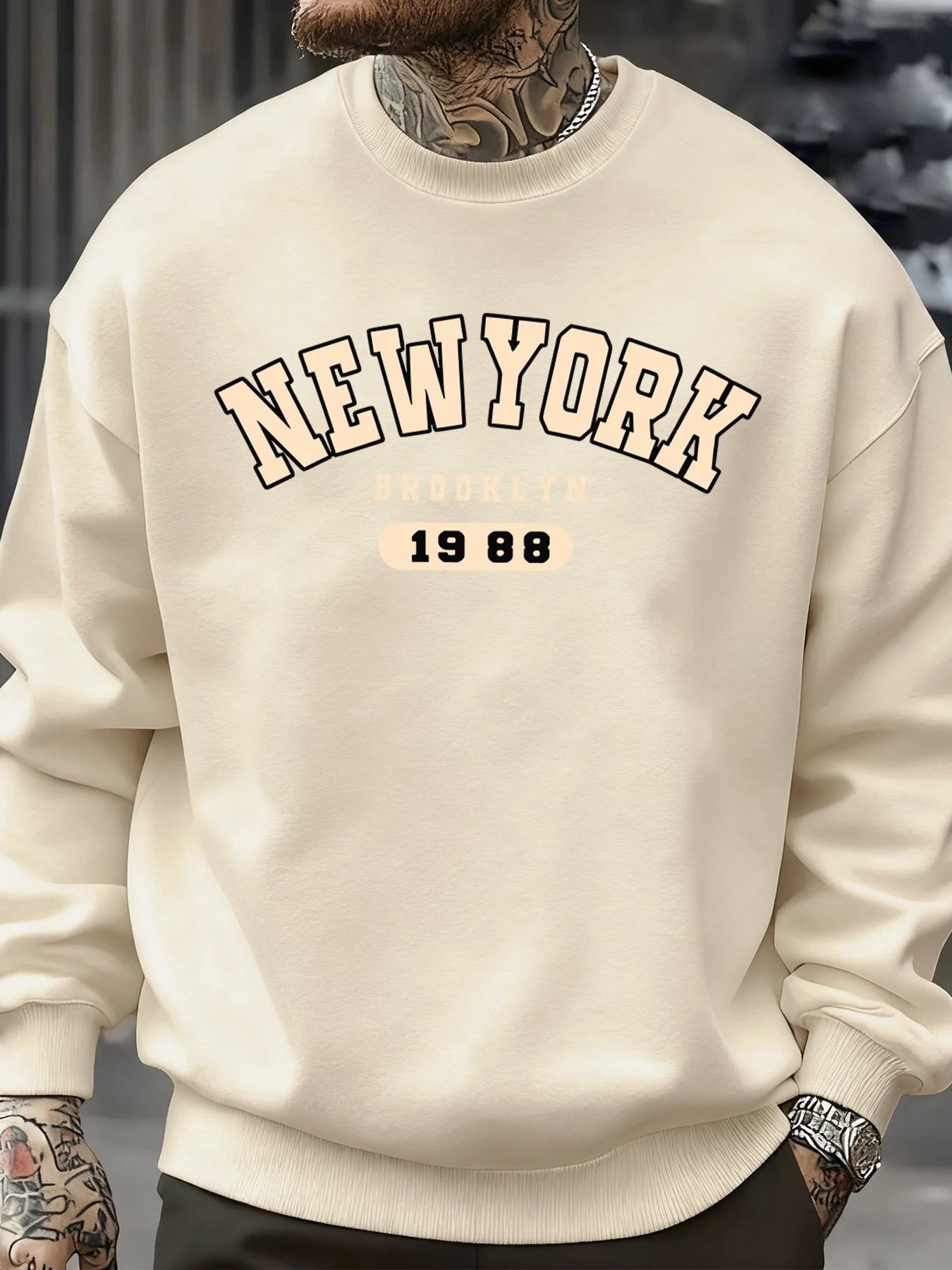 New York Brooklyn 1988, Muster, Sweatshirt, Herren, Straße, Herbst, Pullover, weiche Sportbekleidung, O-Ausschnitt, Fleece-Kleidung, modische Freizeitoberteile