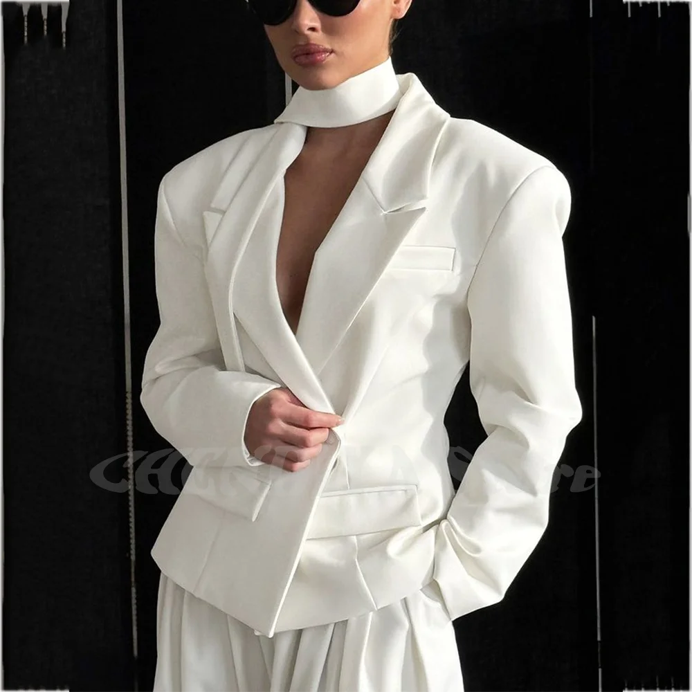 Loose Casual Women's Suit Solid Color Stylish Peaked Lapel Daily Outfit Set Single Breasted High Quality Female Clothing