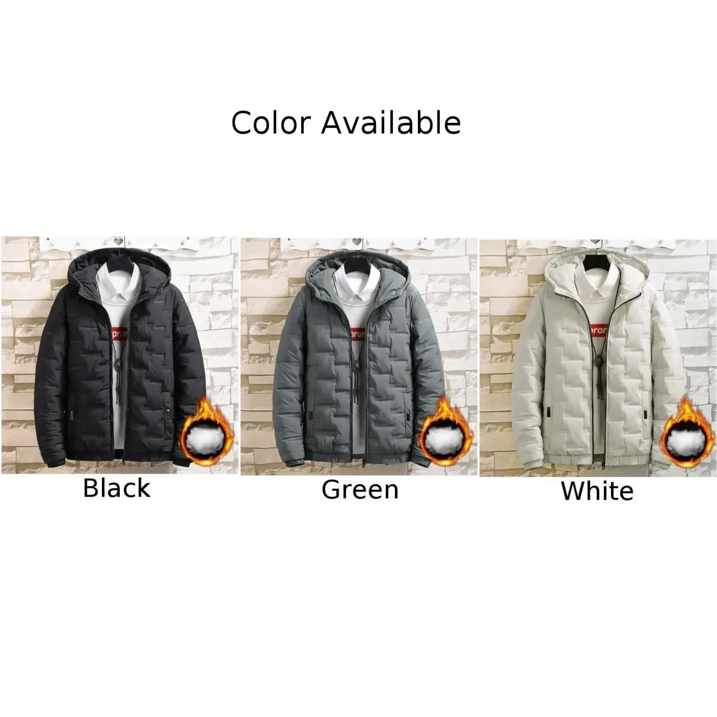 Chaqueta acolchada con capucha para hombre, parkas cálidas, Abrigo acolchado de burbujas, prendas de vestir, verde, negro, blanco, L, 3XL, invierno,