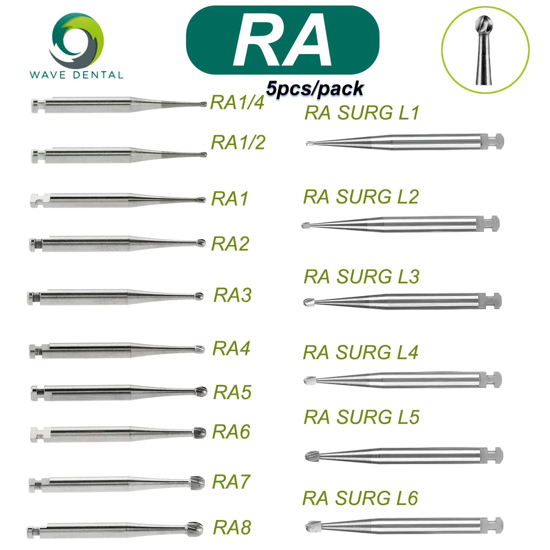 Dental Tungsten Carbide Burs Dentistry Drills Bits RA 2.35mm Round Head Low Speed Burs Dental Laboratory Equipment