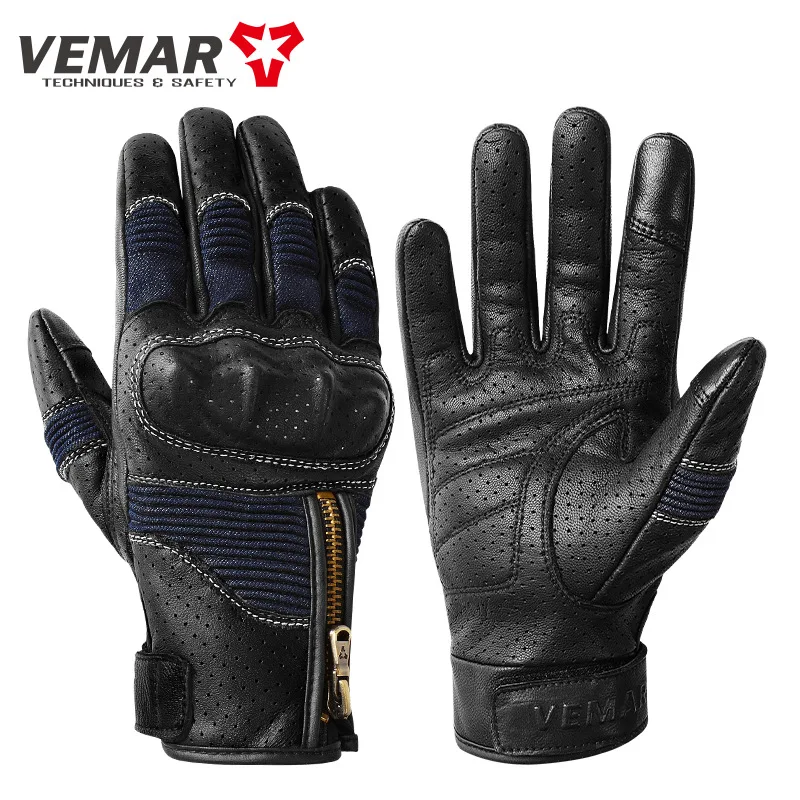 

Мотоциклетные перфорированные перчатки из козьей кожи в стиле ретро, дышащие байкерские перчатки с сенсорным экраном, защита от падения