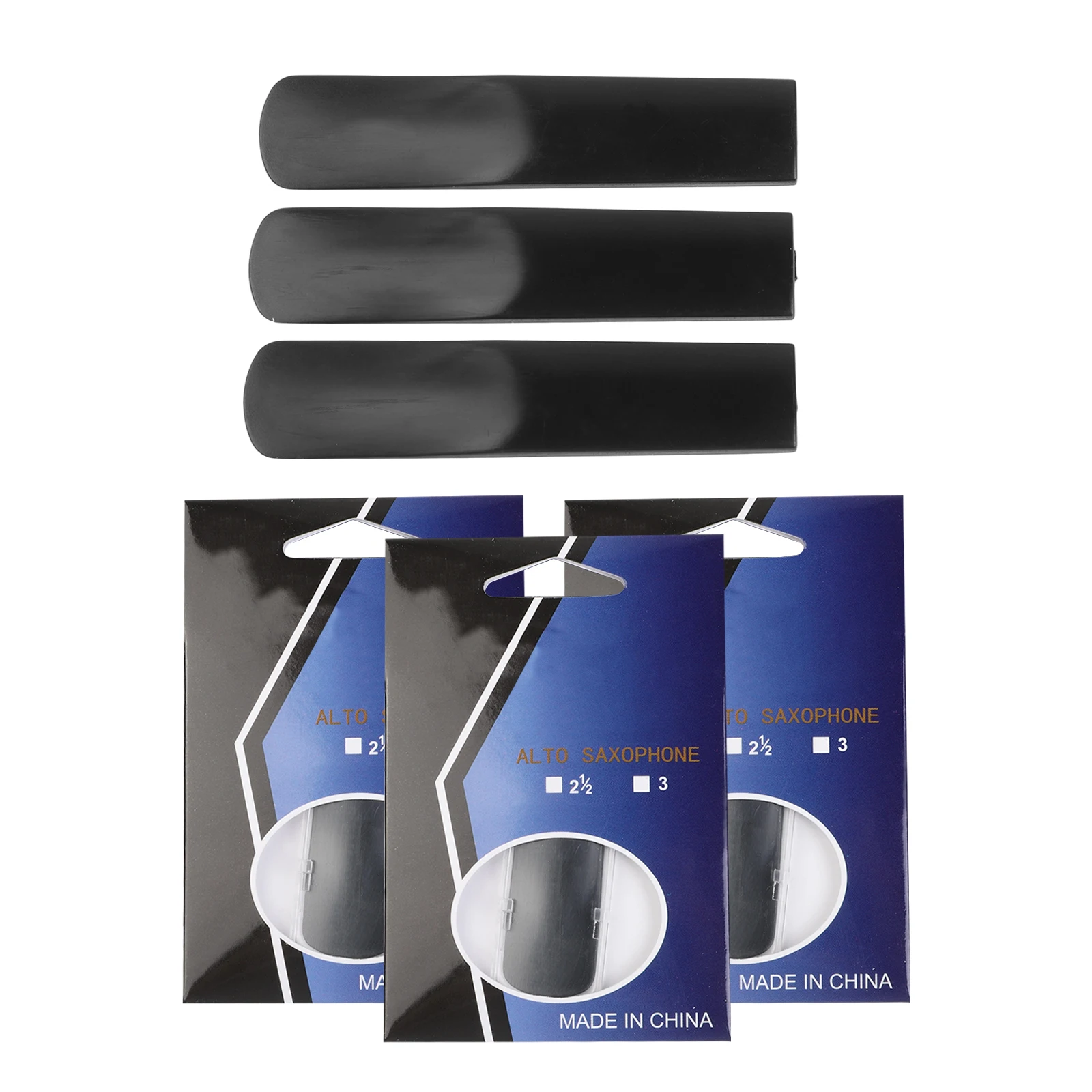 3PCS Saxophone Reeds Set for Alto Tenor Soprano Clarinet with Strengths 1 5 2 0 2 5 Synthetic Resin and Protective Cases
