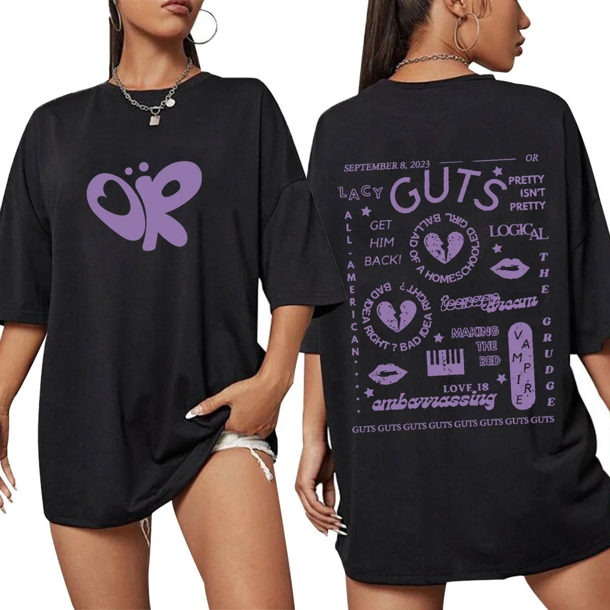 

American Street Trend Plus Size Short Sleeved Butterfly Letter Printed Loose Short Sleeved T-shirt for Summer