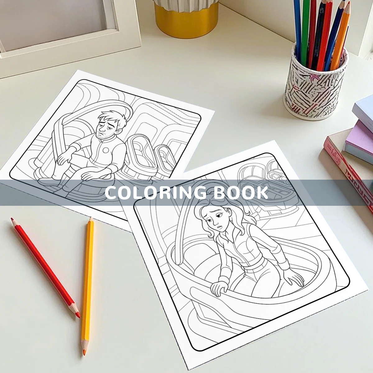 SPACE LOVE CUTE & EASY Coloring Books For Stress Relief And Relaxation Perfect Gifts For All Ages Fun Drawing Picture Books