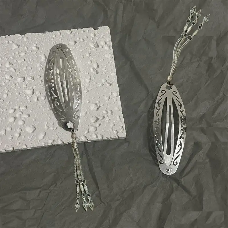 خمر جوفاء خارج مشبك شعر Y2K هندسية شرابة الشعر BB كليب الشرير المعادن الجانب دبوس الشعر الكورية إكسسوارات الشعر