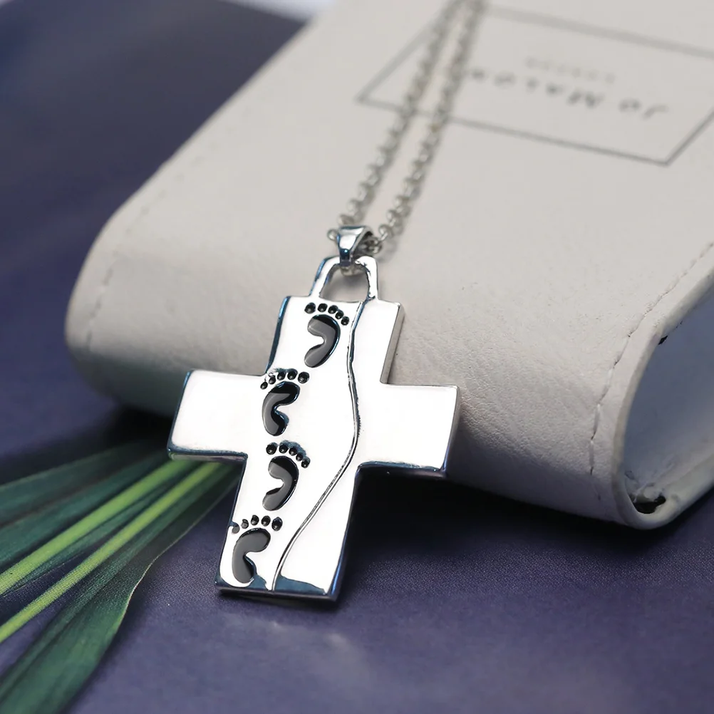 

Cross Pendant Necklace Silver Reversible Stylish Christian Jewelry Everyday Wear Gift for Mom Mother's Day Love Believe Jesus