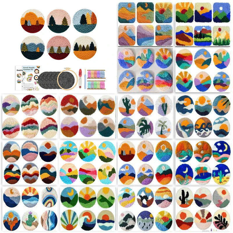 

GATYZTORY 6 Set Landscape Punch Needle Coasters Kit for Beginners Adults Tufting Coaster Art and Crafts Handmade Home Gifts