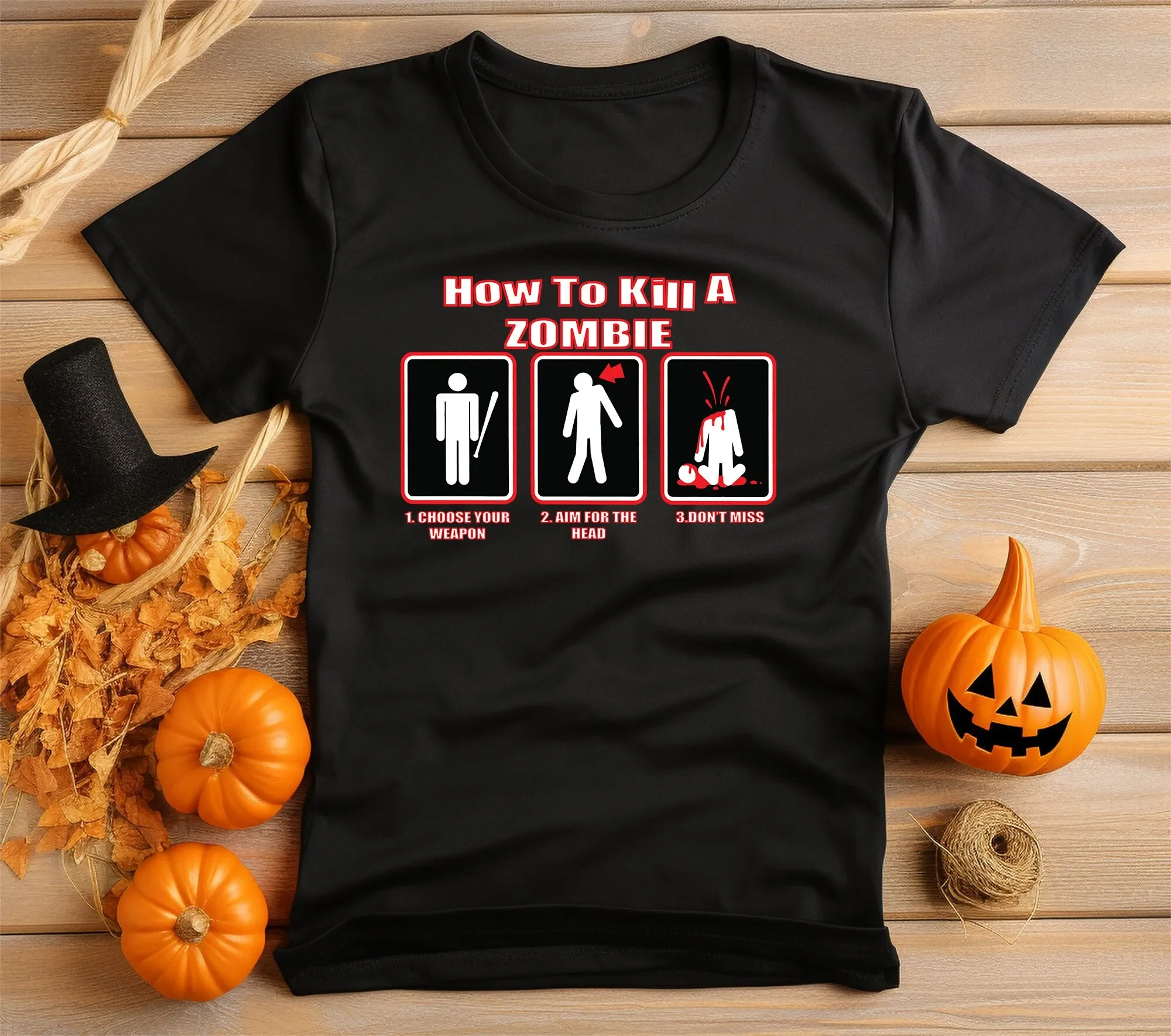 How To Kill A Zombie T Shirt Vibrant Print No Fade Soft 100 Cotton Black Neat Stitching Halloween