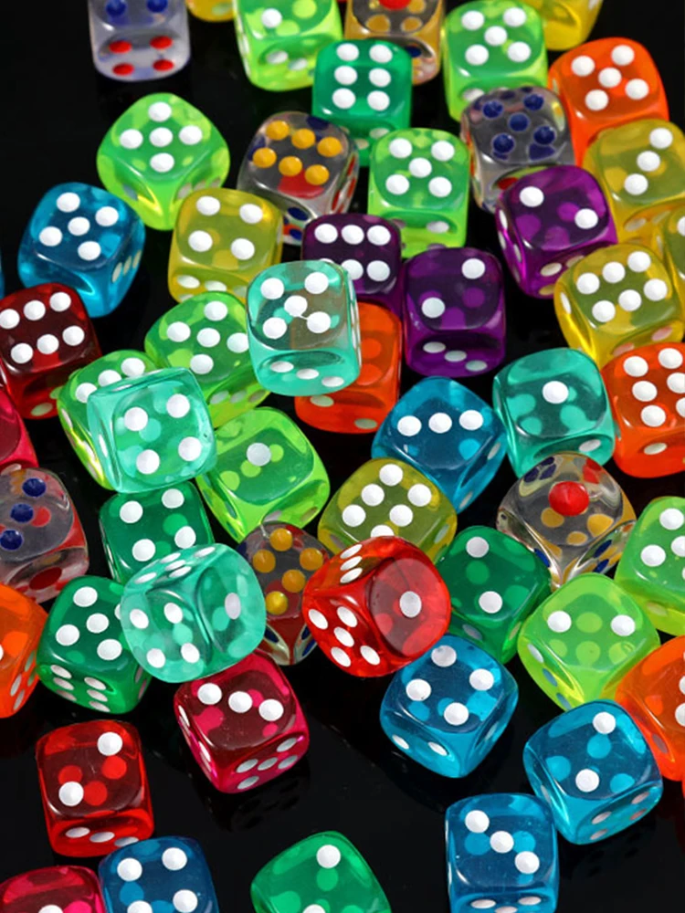 10/30 pièces 14mm dés transparents colorés avec sac en velours dés de jeu de société pour Bar table RPG D & D jeux de fête bord arrondi TMZ
