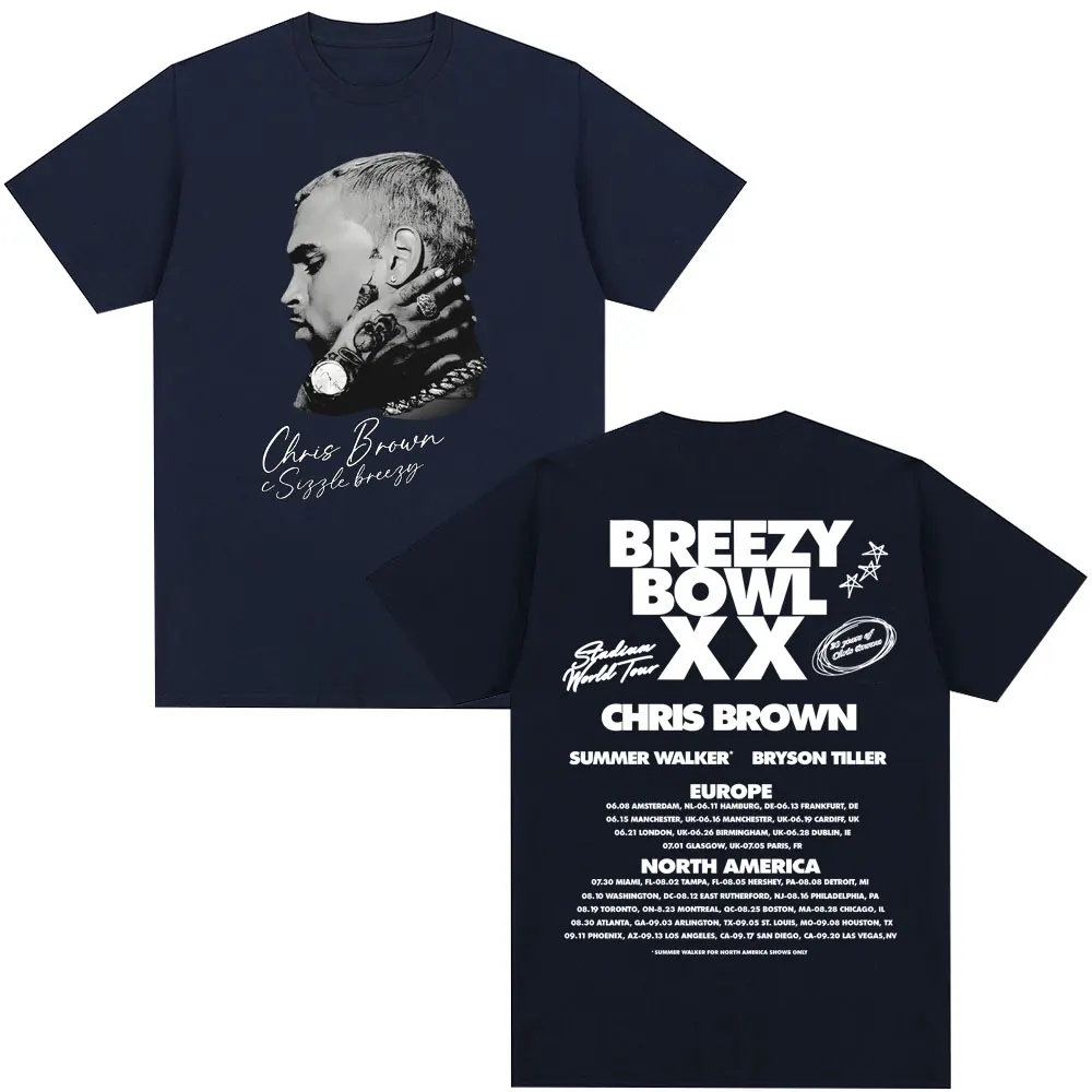 خمر كريس براون بريزي السلطانية XX جولة تي شيرت القوطية الهيب هوب الرجال تي شيرت المتضخم القطن عالية الجودة تي شيرت الشارع الشهير