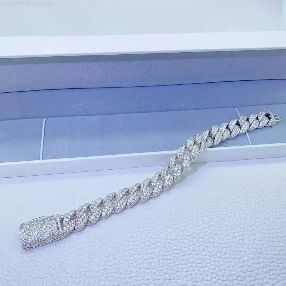 

Hiphop Jewelry chain bracelet women moissanite diamond rhodium plated cuban link chain fashion bracelet punk jewelry