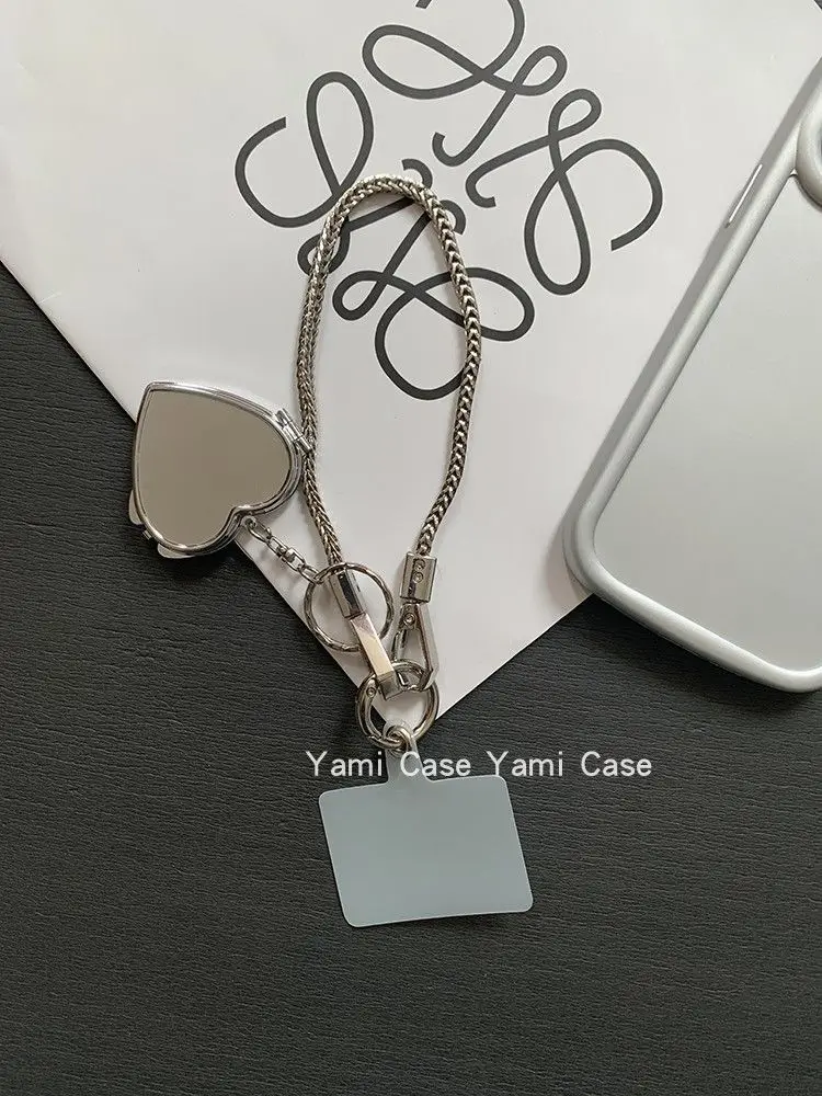 phone mirror charm Metal lanyard love make-up mirror detachable pendant sturdy anti-lost fits all models