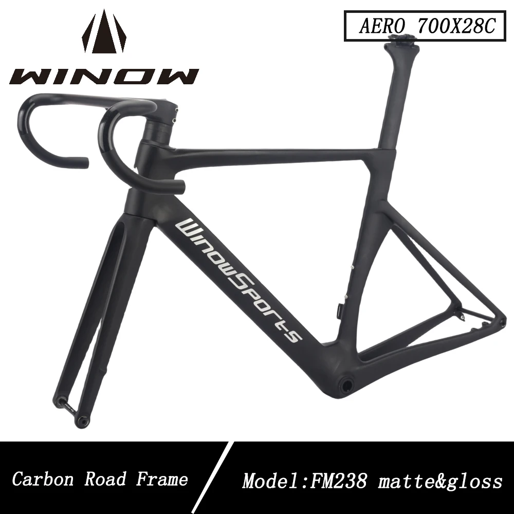 

Winowsports Aero Carbon Road Bike Frame 700*28C BB86 Press Fit Disc Brake Road Bicycle Frames Frameset Hidden Cable Road Frames