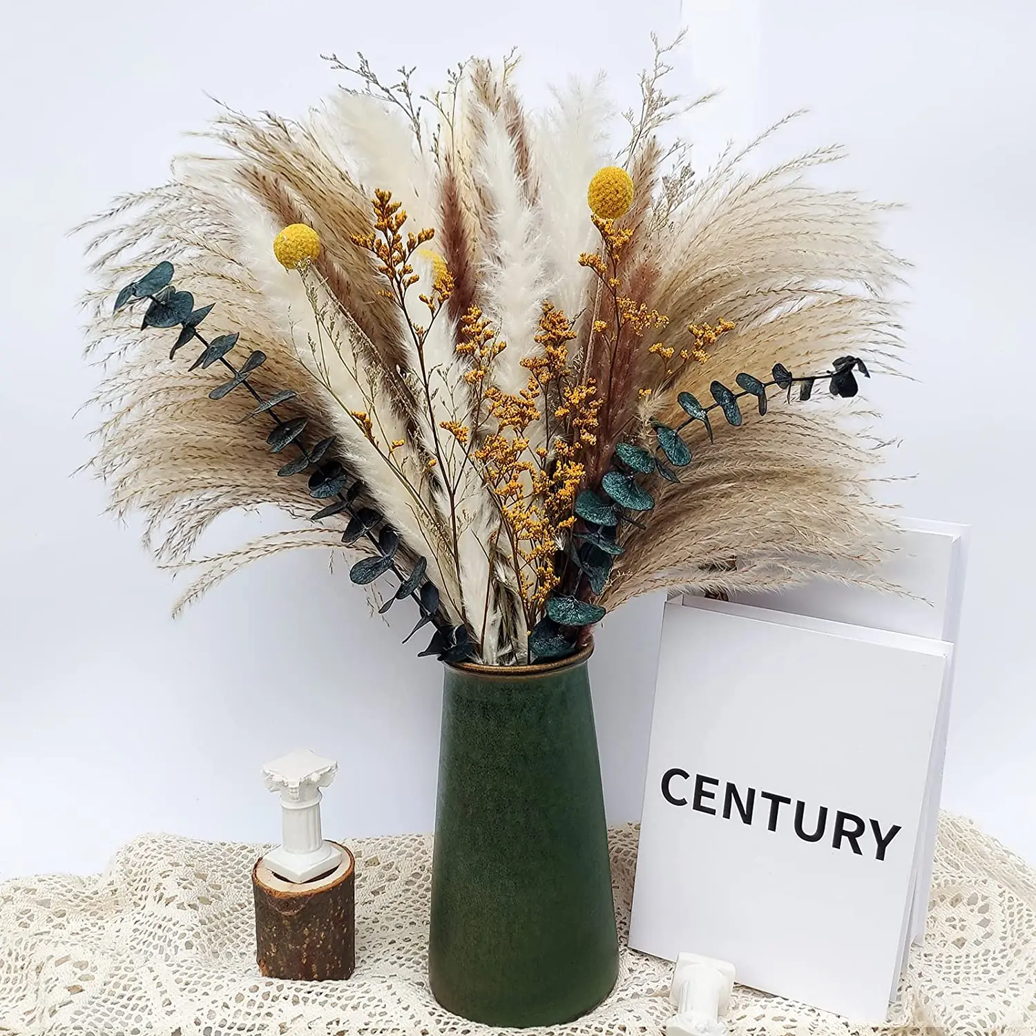 

60PCS Natural Fluffy Pampas Grass Phragmites Rabbit tail Grass Dried Flowers Bouquet Boho Style Home Flower Arrangement Decor