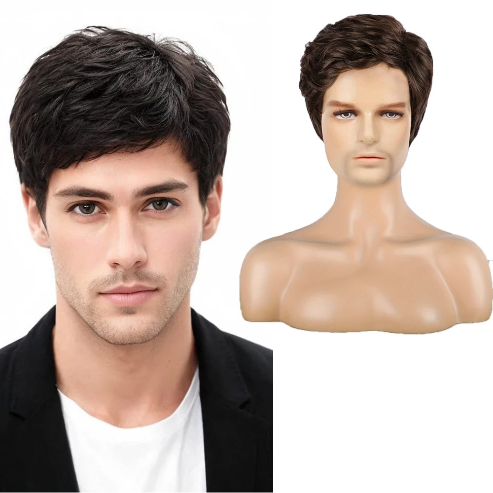 Men's Fluffy Natural Short Pixie Cut Bob Wig Soft Chemical Fiber High-Temperature Silk Heat Resistant for Daily