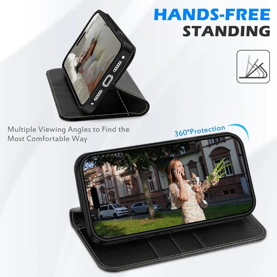 Чехол-кошелек из натуральной кожи для iPhone 17 Pro Max 6,9 2025, держатель для карт с блокировкой RFID и магнитной пленкой, встроенный Kickst