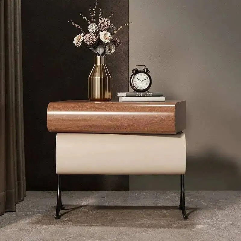 Wood Solid Bedside Table Bedroom Bedside Cabinet Wood Grain Light Luxury Locker Rotatable Storage Cabinet Storage Cabinets