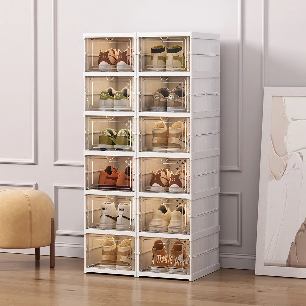 Zusammenklappbarer Schuhkarton, transparente Aufbewahrungsbox, keine Installation, Schuhregal, atmungsaktiver Schuhschrank, Turnschuhe, Stiefel, staubdichte Schuhregale